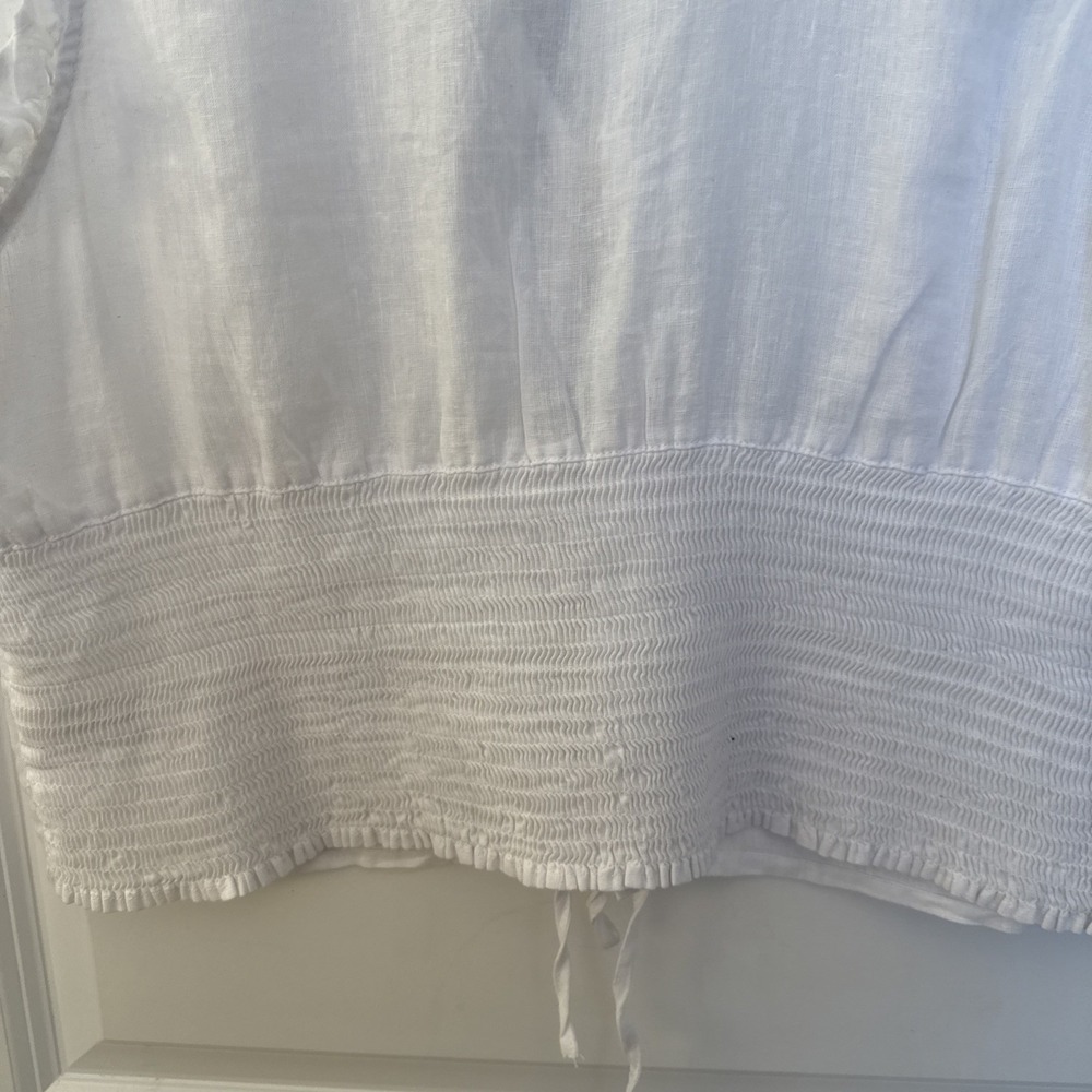 NWT joie 100 % Linen Size Xl Sleeveless Tie Up White Top With Ruffle Arm Rushing - Picture 8 of 12